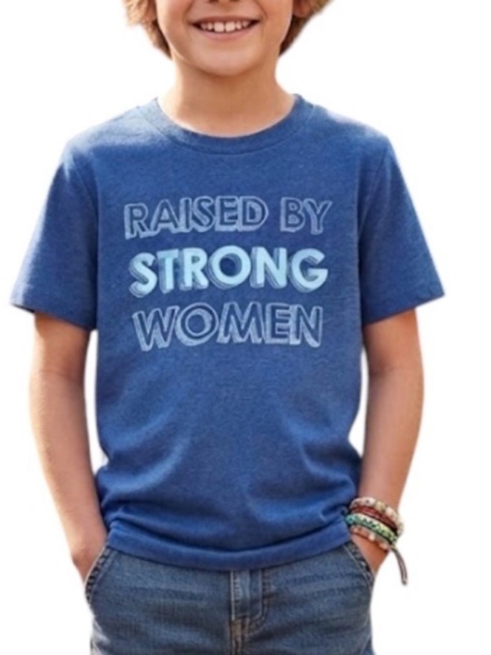 CAT & JACK Preppy Metallic Print Raised By Strong Women Tee Indigo Blue 10-12Y